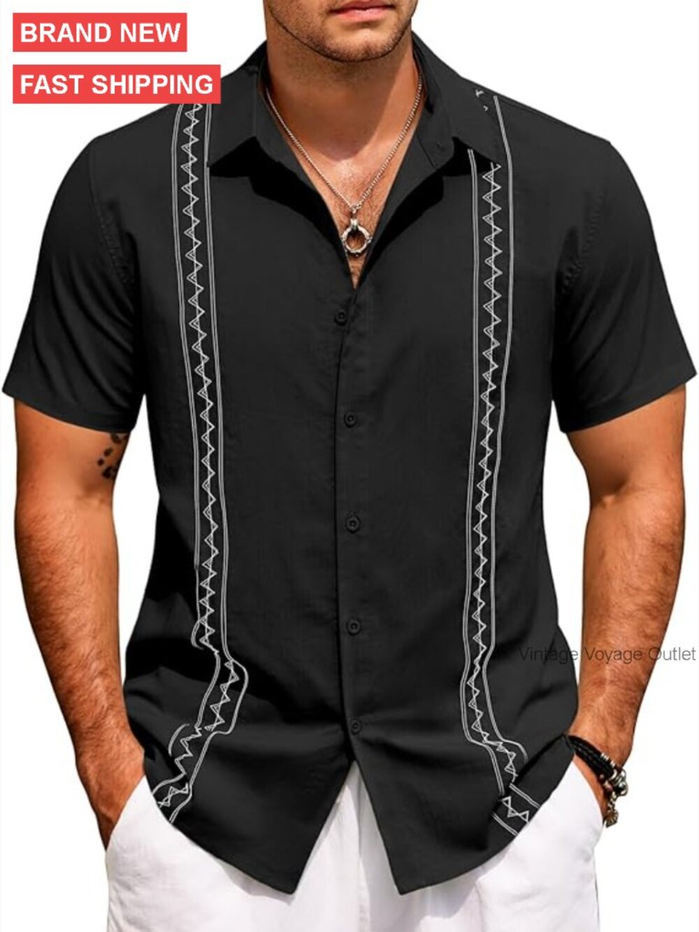 Men's Cuban Guayabera Short Sleeve Button Down Shirt Summer Beach Vacation